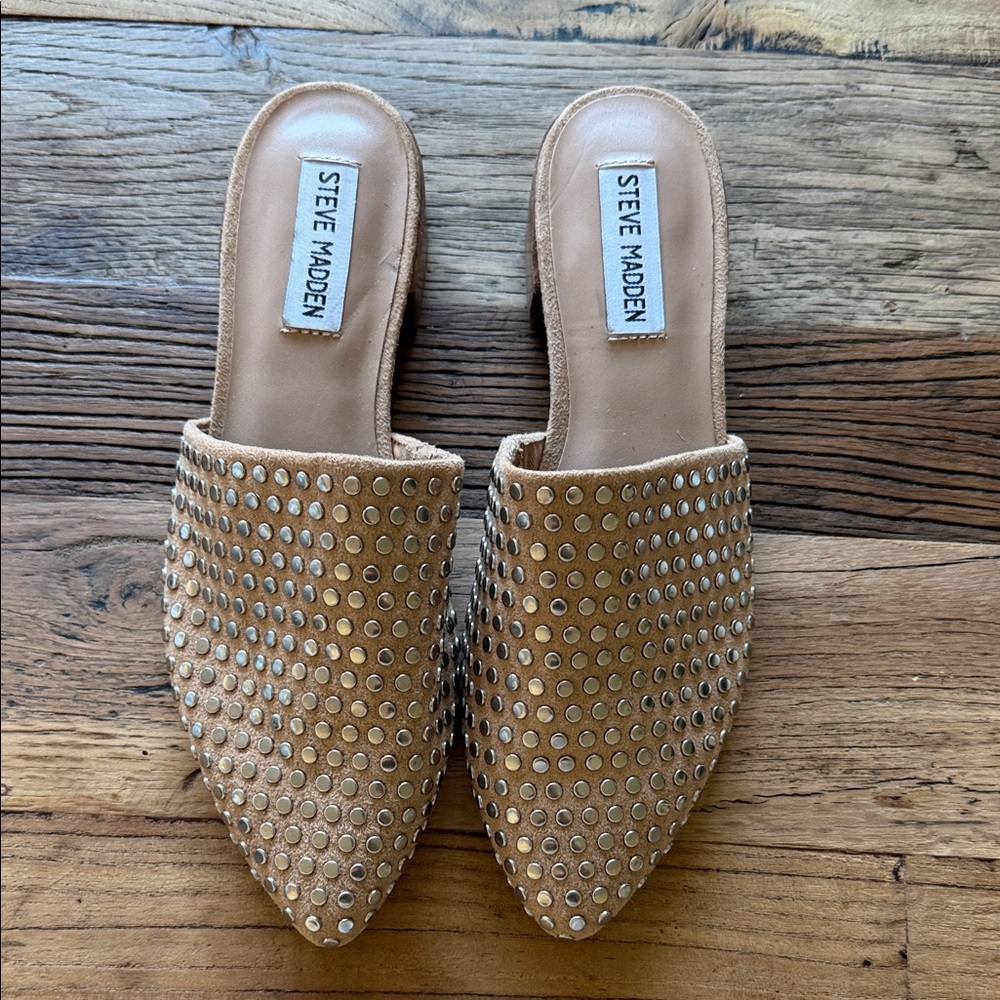 Steve Madden Tan Suede Studded Pointed Mules